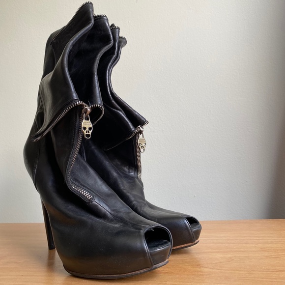 Alexander McQueen Shoes - Alexander McQueen Open Toe Ankle High Heel Boots Size 39.5